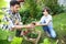 Father and son gardening