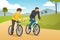 Father and Son Going Biking Outdoors Illustration