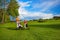 Father with son at golf field