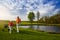 Father with son at golf field