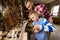 Father and son with hammer working at workshop