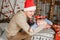 Father and son have fun at Christmas. have fun with your child in the new year