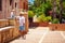 Father and son having fun on cute tropical street