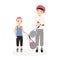 Father and son holding tennis rackets and ball. Parent and kid performing physical activity or sports game training