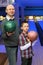Father and son holds balls for bowling