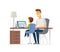 Father and son at the laptop - cartoon people characters illustration