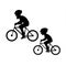 Father and son, man and boy exercising together, riding bikes cycling vector illustration isolated silhouette