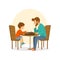 Father and son, man and boy playing chess together, fun isolated vector illustration