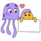 Father and son octopus holding father day blank board, doodle icon image kawaii