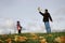 Father with son and plane