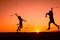 Father and son playing badminton in the evening, silhouettes of people exercising in nature