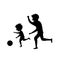 Father and son playing soccer ball isolated vector illustration silhouette