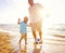 Father Son Playing Soccer Beach Summer Concept