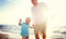 Father Son Playing Soccer Beach Summer Concept