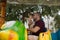 Father and Son on a roller coaster at the fair