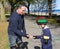 Father and son rollerblading