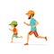 Father and son running jogging together, isolated vector illustration