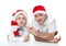 Father and son in Santa\'s hats