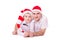 Father and son in Santa\'s hats