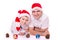 Father and son in Santa\'s hats