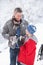 Father And Son Stopping For Hot Drink And Snack