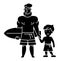 Father with son on vacation with surfing board icon, vector illustration