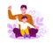 Father and son with winners gesture. Vector illustration in flat style. Isolated on a white background.