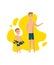 Father spend time with son. Dad and son getting ready to swim in the pool, happy family concept. Fatherhood flat cartoon
