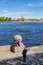 A father taking photos of his children in Saint Petersburg.