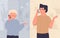 Father talking to boy kid on mobile phone, cute family characters talk by cellphone