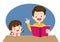 Father teaches daughter stories happily. There is warmth in the family Flat cartoon illustration vector