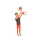 Father throwing his son into air, loving father and kid spending time together vector Illustration on a white background