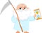 Father Time Man Cartoon Character Holding An Hourglass And Scythe