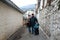 Father with two sons on street in Gurzuf