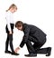 Father tying daughter\'s shoelaces