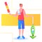 father using vacuum cleaner man cleaner doing housework cleaning concept full length