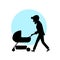 Father walking with newborn child in a pram vector illustration cartoon silhouette