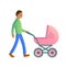 Father walks with a baby blue stroller