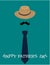 Fathers day calligraphic banner greeting card vector illustration moustache hat tie concept