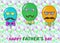 Fathers day greeting card with balloons, mustache and bow ties