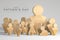 Fathers day greeting card - big family wooden figures father and children as unity social values