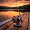 Fathers Fishing Gear on Tranquil Lake Pier