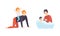 Fathers Taking Caring of their Babies Set, Young Dad Bathing and Playing with Kid, Happy Fatherhood Concept Flat Vector