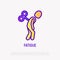 Fatigue thin line icon: tired man with clockwork key in his back. Modern vector illustration of depression, neurosis, chronic