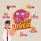 Fatty liver character design with dangerous fastfood - vector