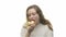 Fatty woman eating pear, seventh video