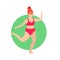 Fatty Woman in Red Swim Wear Running Jogging