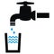 Faucet and glass with water, vector symbol, black and blue colors