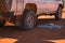 Faulty tyre of a 4WD vehicle on a sandy track in Western Australia