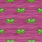 Fauna abstract seamless pattern with green bright folk butterfly shapes. Pink striped background